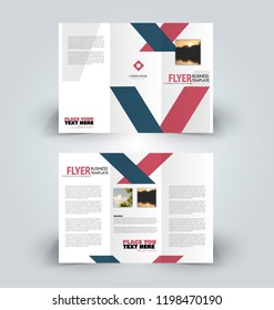 Brochure design. Creative tri-fold template. Abstract geometric background leaflet layout. Blue and red color vector illustration.