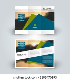 Brochure design. Creative tri-fold template. Abstract geometric background leaflet layout. Blue and green color vector illustration.