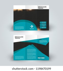 Brochure design. Creative tri-fold template. Abstract geometric background leaflet layout. Blue color vector illustration.