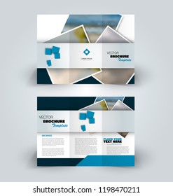 Brochure design. Creative tri-fold template. Abstract geometric background leaflet layout. Blue color vector illustration.