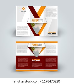 Brochure design. Creative tri-fold template. Abstract geometric background leaflet layout. Red and orange color vector illustration.
