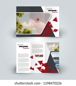 Brochure design. Creative tri-fold template. Abstract geometric background leaflet layout. Red color vector illustration.