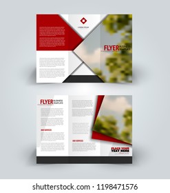 Brochure design. Creative tri-fold template. Abstract geometric background leaflet layout. Red color vector illustration.