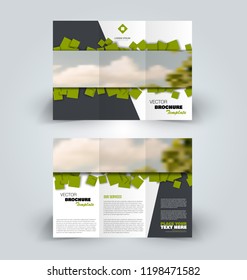 Brochure design. Creative tri-fold template. Abstract geometric background leaflet layout. Green color vector illustration.