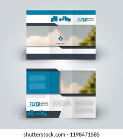 Brochure design. Creative tri-fold template. Abstract geometric background leaflet layout. Blue color vector illustration.