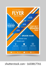 Brochure design flyer template blue and orange color geometric shapes design layout, annual report, magazine, poster, corporate report, banner, website.