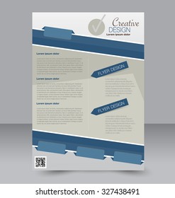 Brochure design. Flyer template. Editable A4 poster for business, education, presentation, website, magazine cover. Blue color.