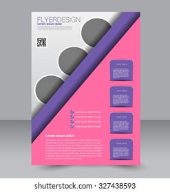Brochure design. Flyer template. Editable A4 poster for business, education, presentation, website, magazine cover. Pink and purple color.