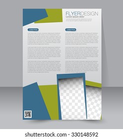 Brochure design. Flyer template. Editable A4 poster for business, education, presentation, website, magazine cover. Blue and green color.
