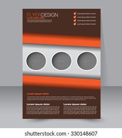 Brochure design. Flyer template. Editable A4 poster for business, education, presentation, website, magazine cover. Brown and orange color.