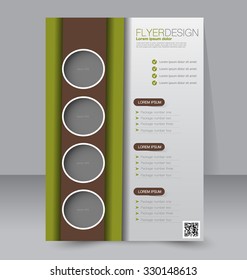 Brochure design. Flyer template. Editable A4 poster for business, education, presentation, website, magazine cover. Green and brown color.