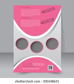 Brochure design. Flyer template. Editable A4 poster for business, education, presentation, website, magazine cover. Pink color.