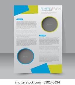 Brochure design. Flyer template. Editable A4 poster for business, education, presentation, website, magazine cover. Blue and green color.