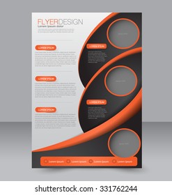 Brochure design. Flyer template. Editable A4 poster for business, education, presentation, website, magazine cover. Black and orange color.