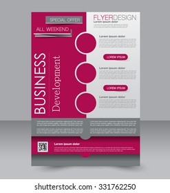 Brochure design. Flyer template. Editable A4 poster for business, education, presentation, website, magazine cover. Red color.