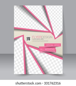 Brochure design. Flyer template. Editable A4 poster for business, education, presentation, website, magazine cover. Pink color.