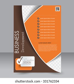 Brochure design. Flyer template. Editable A4 poster for business, education, presentation, website, magazine cover. Brown and orange color.
