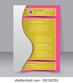 Brochure design. Flyer template. Editable A4 poster for business, education, presentation, website, magazine cover. Pink and yellow color.