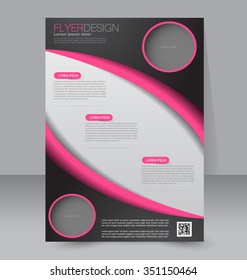 Brochure design. Flyer template. Editable A4 poster for business, education, presentation, website, magazine cover. Pink and black color.