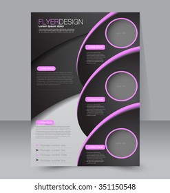 Brochure design. Flyer template. Editable A4 poster for business, education, presentation, website, magazine cover. Purple and black color.