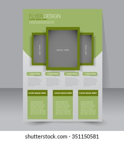 Brochure design. Flyer template. Editable A4 poster for business, education, presentation, website, magazine cover. Green color.