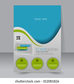 Brochure design. Flyer template. Editable A4 poster for business, education, presentation, website, magazine cover. Blue and green color.