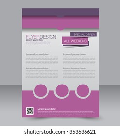Brochure design. Flyer template. Editable A4 poster for business, education, presentation, website, magazine cover. Purple color