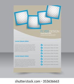 Brochure design. Flyer template. Editable A4 poster for business, education, presentation, website, magazine cover. Blue color