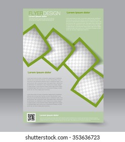 Brochure design. Flyer template. Editable A4 poster for business, education, presentation, website, magazine cover. Green color