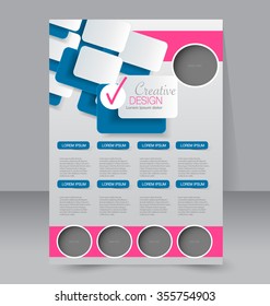 Brochure design. Flyer template. Editable A4 poster for business, education, presentation, website, magazine cover. Pink and blue color.