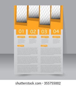 Brochure design. Flyer template. Editable A4 poster for business, education, presentation, website, magazine cover. Orange color.