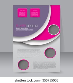 Brochure design. Flyer template. Editable A4 poster for business, education, presentation, website, magazine cover. Pink and purple color.