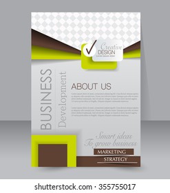 Brochure design. Flyer template. Editable A4 poster for business, education, presentation, website, magazine cover. Brown and yellow color.