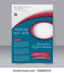 Brochure design. Flyer template. Editable A4 poster for business, education, presentation, website, magazine cover. Blue and red color.
