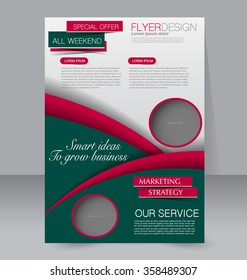 Brochure design. Flyer template. Editable A4 poster for business, education, presentation, website, magazine cover. Green and red color.