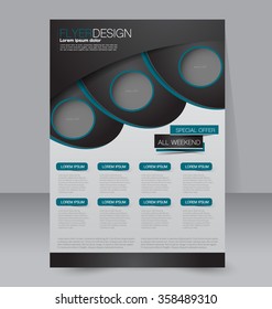 Brochure design. Flyer template. Editable A4 poster for business, education, presentation, website, magazine cover. Blue and black color.