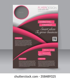 Brochure design. Flyer template. Editable A4 poster for business, education, presentation, website, magazine cover. Pink and brown color.