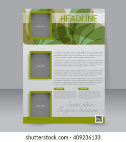 Brochure design. Flyer template. Editable A4 poster for business, education, presentation, website, magazine cover. Green color
