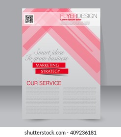 Brochure design. Flyer template. Editable A4 poster for business, education, presentation, website, magazine cover. Red color