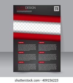 Brochure design. Flyer template. Editable A4 poster for business, education, presentation, website, magazine cover. Black and red color