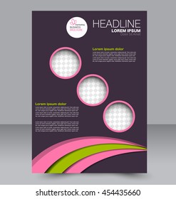 Brochure design. Flyer template. Editable A4 poster for business, education, presentation, website, magazine cover. Pink, green, and purple color.