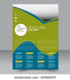 Brochure design. Flyer template. Editable A4 poster for business, education, presentation, website, magazine cover. Blue and green color.