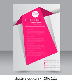 Brochure design. Flyer template. Editable A4 poster for business, education, presentation, website, magazine cover. Pink color.