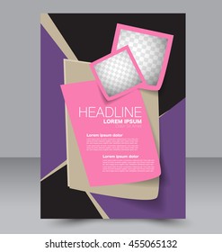 Brochure design. Flyer template. Editable A4 poster for business, education, presentation, website, magazine cover. Purple and pink color.