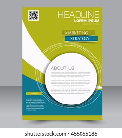 Brochure design. Flyer template. Editable A4 poster for business, education, presentation, website, magazine cover. Blue and green color.