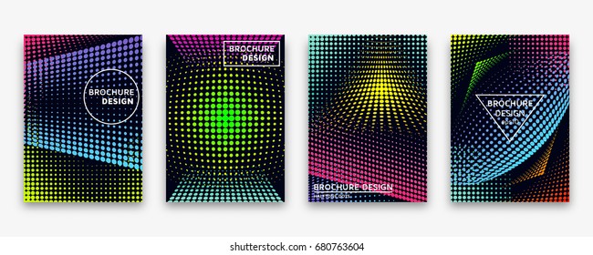 Brochure design with halftone dots and neon gradients. Vector illustration.