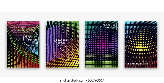 Brochure design with halftone dots and neon gradients. Vector illustration.