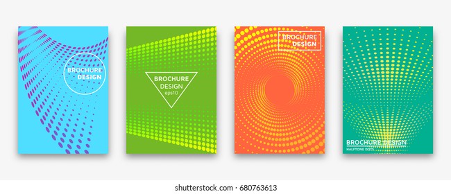 Brochure design with halftone dots and neon gradients. Vector illustration.