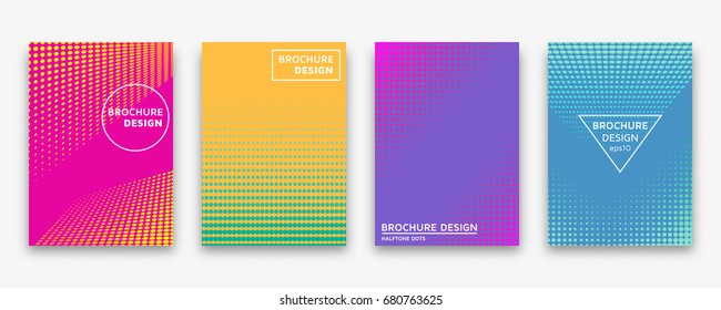 Brochure design with halftone dots and neon gradients. Vector illustration.