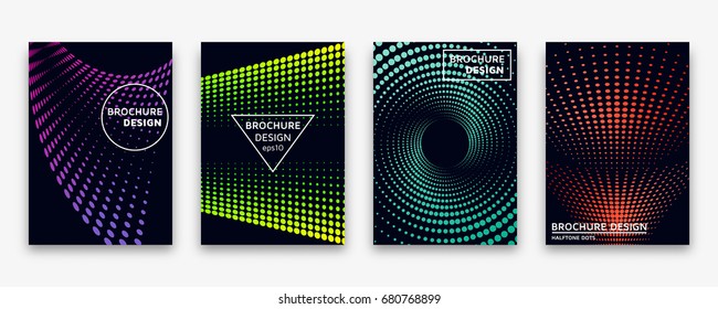 Diseño de folletos con puntos de semitono y Gradientes de neón. Ilustración vectorial.